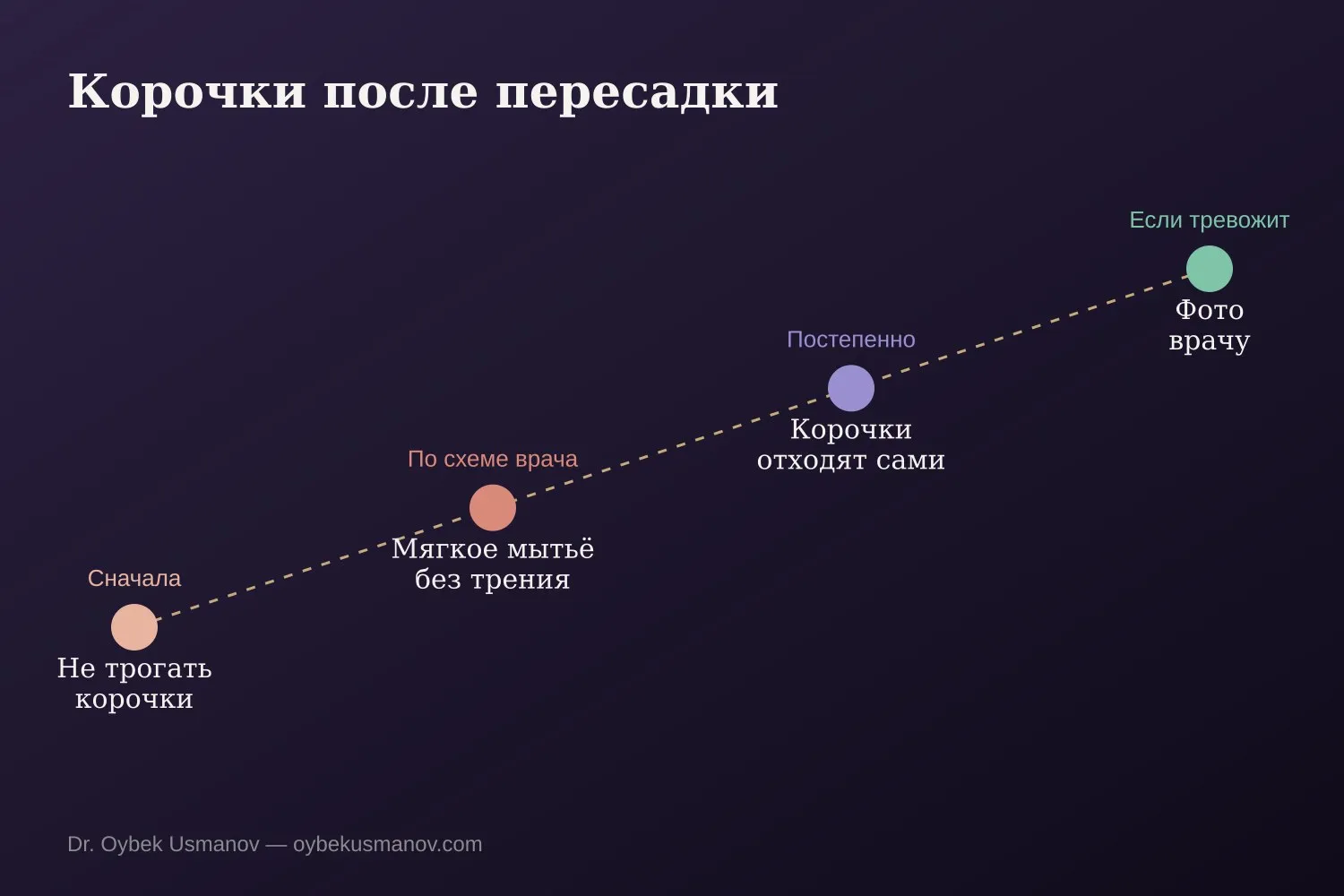 Схема ухода за корочками после пересадки волос