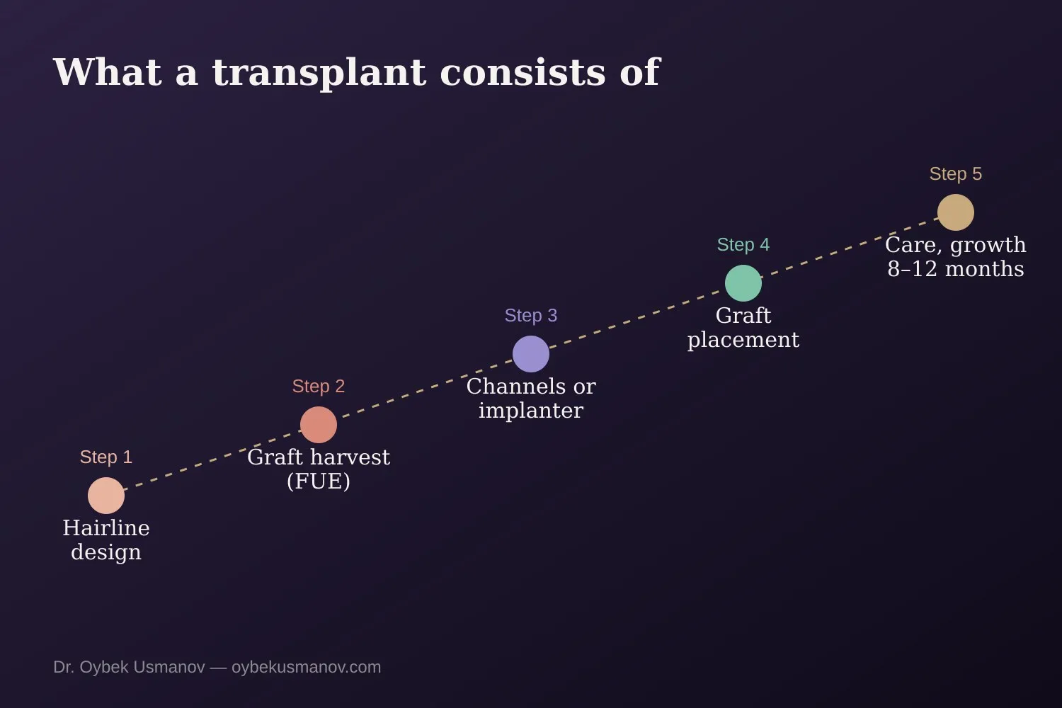 Steps of a hair transplant from design to growth